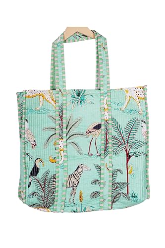 Image of Quilted Cotton Hand printed Reversible Large multicolor cotton Tote Bag,Indian Handmade Block Printed Tote Bag Women Handbag
