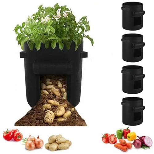 Roysmart 5 Stück Kartoffel Pflanzsack, 10 Gallonen Pflanzen Tasche, Vliesstoff Stofftöpfe Pflanztasche mit Griffe, Wiederverwendbare Pflanzsäcke für Kartoffeln,Tomaten,Blumen