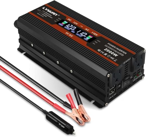 Image of IpowerBingo 1000W/2000W (Peak) Car Power Inverter 12v to 110v DC to AC Converter with Dual AC Outlets LCD Display,1000 Watt Power Inverters for Vehicles Car RV Truck(Black)
