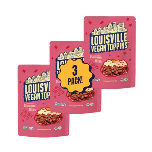 Louisville Vegan Jerky – Toppins’ Bacon Bits, Vegetarian and Vegan Meat - Non-GMO Soy Protein, Gluten-Free High Protein Vegan Snacks (3 oz, 3 - pack)