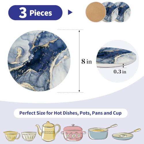 Image of 8 Inch Trivets for Hot Dishes, Pots and Pans, Marble Style Ceramic Trivet with Holder, Heat Resistant Hot Plate Mats for Countertops, Table, Home Essentials, Farmhouse Decor, Set of 3