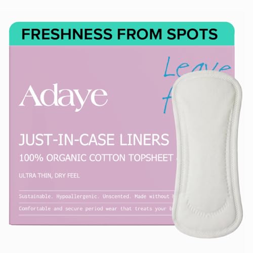 Adaye Panty Liners | 100% Organic Cotton Daily Pads for Women | Ultra-Thin Hypoallergenic Breathable & Plastic-Free | Pantyliners for Comfort & Freshness (Box of 12)