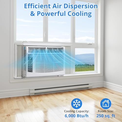 Image of 6000 BTU Window Air Conditioner, Cools up to 250 Sq. Ft., Energy Saving Window AC Unit with Remote & App Control & Timer Function & Easy Install Kit, Perfect for Small Bedroom, Living Room