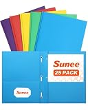 SUNEE 2 Pocket Folders with Prongs (25 Pack, Assorted Colors), Paper Folders with 2 Pockets and 3 Prongs Fit Letter Size Paper, Folders with Prongs for School Office Home Business