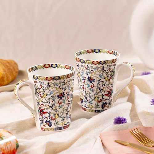 Image of GOLDEN QUEEN'S Mugs Set of 2 for Coffee, Tea, Milk - Ideal for Your Daily Beverage Ritual, Hosting & Casual Gatherings (Himalayan Flora)