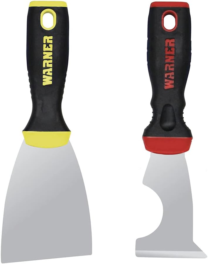 Warner Manufacturing 11504A ProGrip Series Painter’s Combo Pack, 5-in-1 (90189) & 3” Full Flex Putty Knife (90133), Pro Paint Tool, Red and Yellow