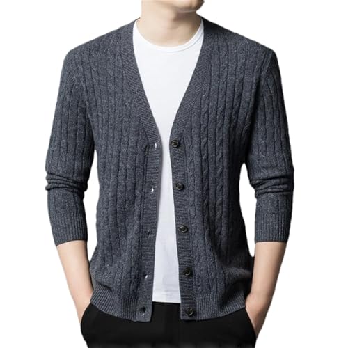 Mens Wool Cardigan Sweater Long Sleeve V Neck Solid Color Casual Knit Cardigan Buttons Down Sweater