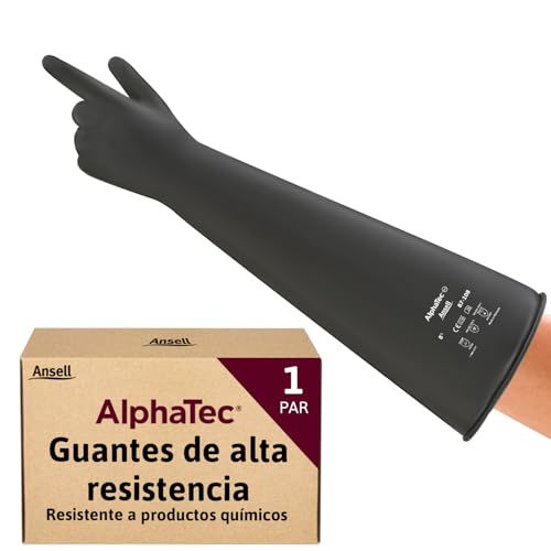 Ansell AlphaTec 87-108 Guantes Latex Impermeables, Guantes Trabajo Multiuso, Limpieza, Cocina, Químicos, Mecanico, Seguridad Hogar, Guantes Hombre Mujer, Guantes Negros, Talla XL (1 Par)