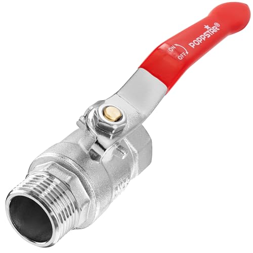 Poppstar Kugelhahn 3/4 Zoll (IG 24 12mm / AG 26 44mm DN20) voller Durchgang Hebelgriff Messing