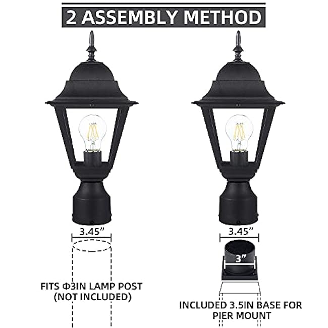 Outdoor Post Light Lamp Post Light Fixture Post Lantern Matte Black 16.5in