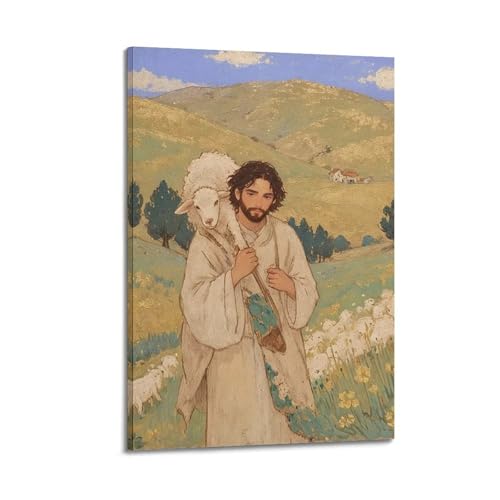 Peinture à l'huile chrétienne portant un mouton, oeuvre inspirante