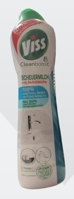 Viss Max Power Scheuermilch Pure White Reinigungsmittel mit Aktivbleiche entfernt Verfärbungen für ein strahlendes Weiß 500 ml