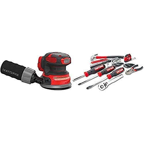 CRAFTSMAN V20 Random Orbit Sander, Tool Only with Mechanics Tools Kit/Socket Set, 57-Piece (CMCW220B & CMMT99446)