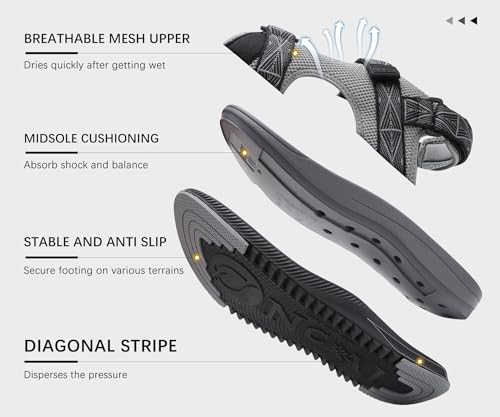 Oncai Hiking Sandals For Men,Arch Support Walking Trail Man Fisherman Sandles,Breathable Mesh Water Beach And Orthopedic Father Sports Recovery Sandals With Adjustable Strap Grey Size 10.5 thumb #4