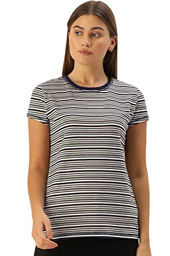 Short Sleeve Crew Neck Regular Length Striped Cotton T-Shirt for Women - Slim Fit - EA47