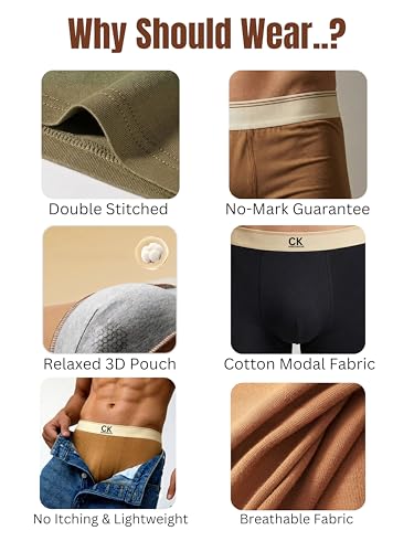 Image of CK INNERWEAR Men's Modal Cotton Stretch Trunks | Ultra-Soft Breathable Underwear with 4-Way Stretch, Anti-Odour & No Ride-Up Fit | Premium Waistband | Underwear for Men | Pack of 1 /2 /4 | S-XXL