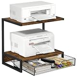 ELITEROO 2-Tier Desktop Printer Stand with Storage Drawer, Wooden Printer Stand for Desk, Small Printer Table with...