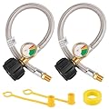 2PCS 15 in RV Propane Hose With Pressure Gauge, Stainless Steel Braided Gas Tubing,Fits Standard RV Dual-Stage Regulators, Outdoor Camping Cooking, 5-40Lb, 1/4" Male and NPT x QCC1 Fittings