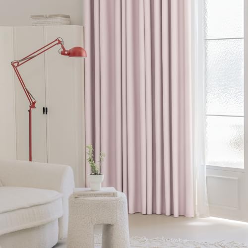 Image of FMFUNCTEX 100% Blackout Curtains for Bedroom, Pale Pink Curtains 72 Inches Long Textured Thermal Insulated Curtains for Living Room Drapes, Black Out Drapery Grommet Room Darkening 2 Panels