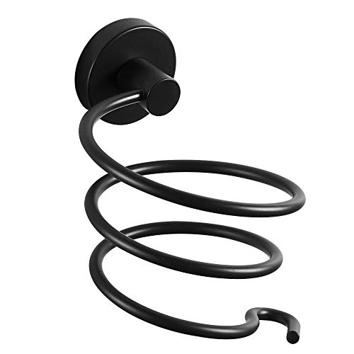 Fönhalter Schwarz Matt Wandmontage Bad Haartrocknerhalter Badezimmer Zubehör Edelstal zum Bohren mit Haken Fönhalterung