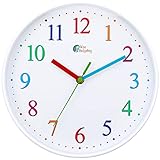 Wise Hedgehog Kids Wall Clock - Silent Non Ticking White Colorful Battery Operated Clock, Easy to Read for Kids, Perfect Room & Wall Decor for School Classrooms, Nursery, Playrooms and Bedroom
