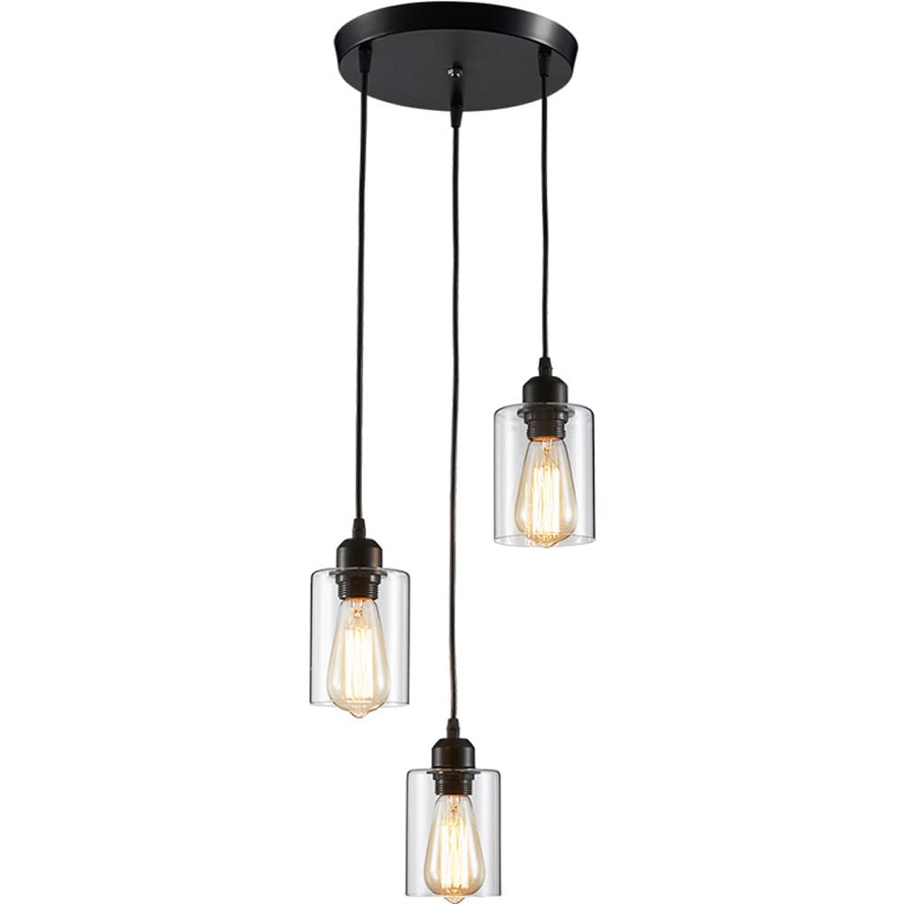 Retro 3 światła oświetlenie wisiorka, Podstawa Loft Loft Loft przemysłowe wyposażenie lamp wiszących, z szklanym matowym czarnym żyrandolą, do kuchni, wiejskiej restauracji kawiarni