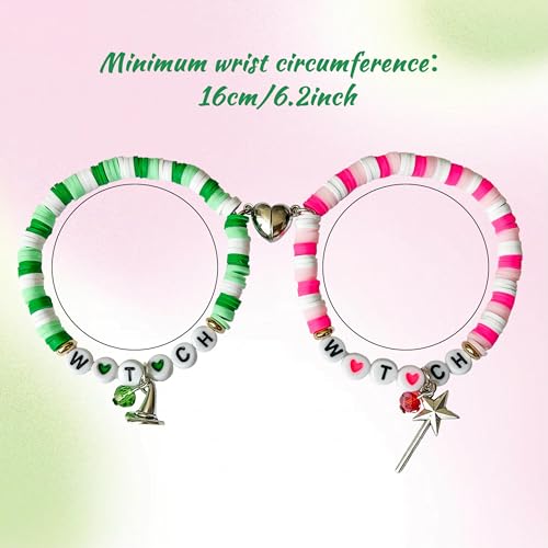 Image of Green and Pink Friendship Matching Bracelets-Crown Witch Hat Matching Bracelets-BFF Couples Accessories, for Fans' Birthdays, and Party Favors for Fans