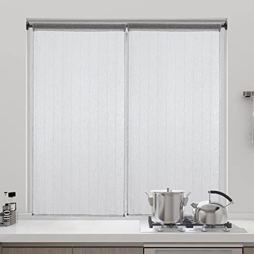 DALINA Textil - Cortina Cocina translúcida 60 x 90 cm - Visillo para Cocina, Comedor, Marco de Puerta 2 Pieza Tejido Gasa Finas Diseño Rayas Gris Claro