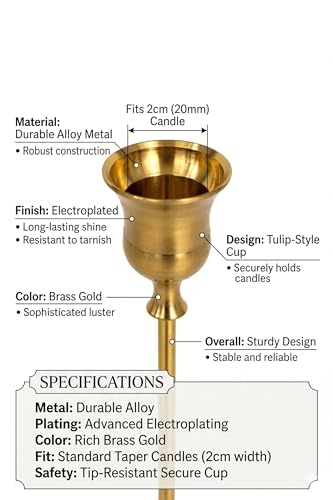 Image of Gold Metal Candle Holders for Table Centerpiece Set of 3 | Brass Finish Taper Candle Stand | Electroplated Alloy Candlestick Holder for Dining, Wedding, Home Decor (Fits 2cm Candles)