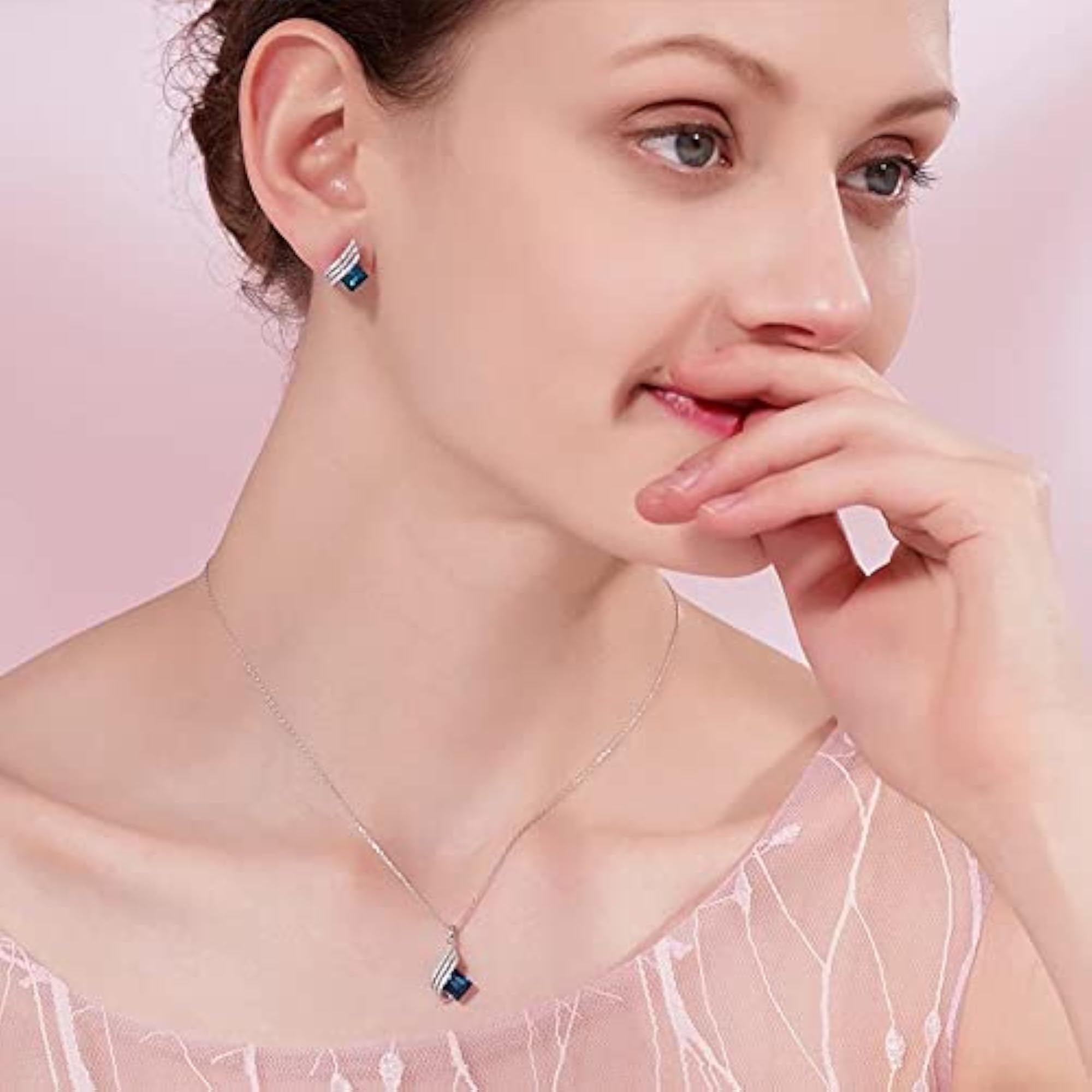 Angel Wings Platinum Plated Crystal Pendant Necklace Set