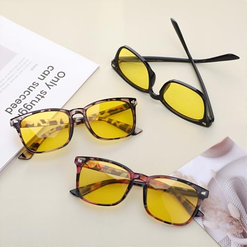 Image of JATEBI 3 Pcs Driving Glasses Women for Night Vision Square Anti Glare Glasses UV400 Protection Yellow Polarized Eyewear
