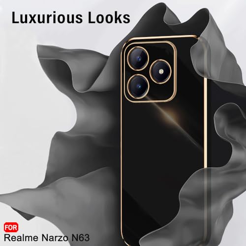 Image of TheGiftKart Luxurious Golden-Plated Back Cover Case for Realme C63 / Narzo N63 | Raised Lips for Camera & Screen Protection | Shockproof Design | Back Cover for Realme C63 / Narzo N63 (TPU, Black)