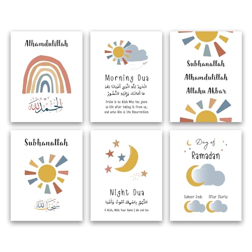QPOKLAF Kids Mental Health Educational Poster,Islamic Wall Art Quran Quotes Inspirational Prints for Classroom Children's room Wall Decor,Nursery Canvas Prints,Set of 6(8 * 10inch,Unframed).