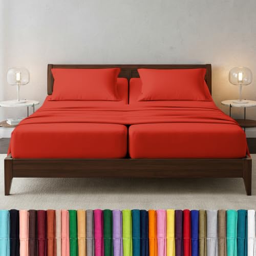 Image of Elegant Comfort Luxury 1500 Premium Hotel Quality Microfiber 5-Piece Sheet Set - Wrinkle Resistant, All Around Elastic Fitted Sheet, Deep Pocket up to 16 inch, Split King, Rust