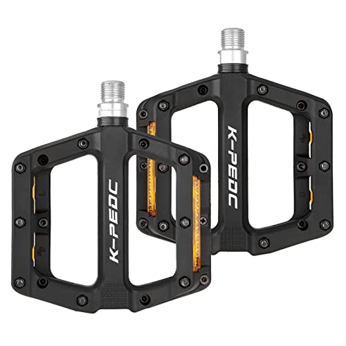 K Pedc Bike Pedals With Reflective Strips,Road/Mtb Bike Pedals,Universal 9/16 Inch Mountain Bike Pedals,3 Bearing Non-Slip Lightweight Nylon Fiber Bicycle Platform Pedals For Bmx Mtb (Black) #TOP6