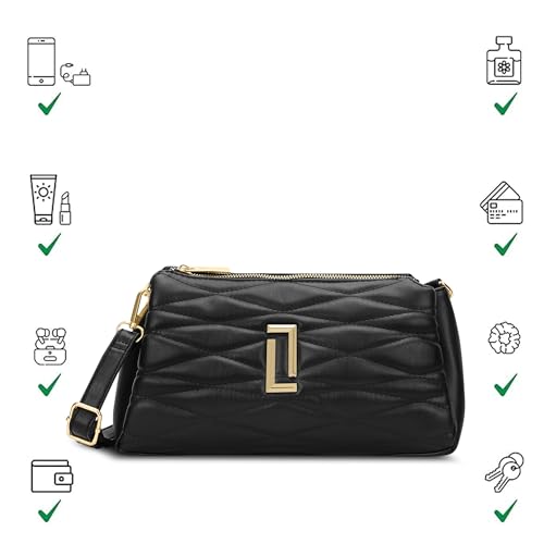 Image of Lavie Luxe Women's Lucie Quilted 3-Compartment Medium Crossbody Sling Bag | Ladies Purse Handbag | Gift for Women