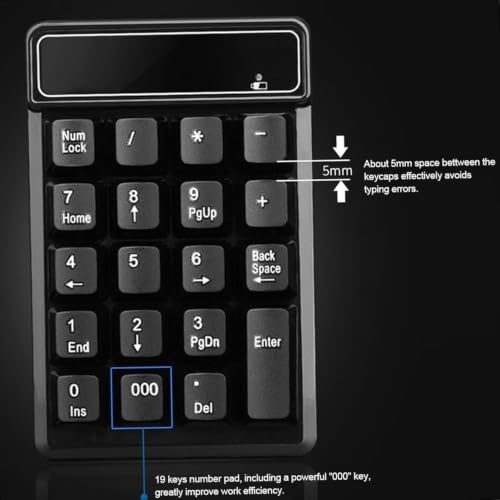 Image of Tobo Wireless Numeric Keypad 2.4G | 19 Keys Portable Number Pad with USB Receiver for Laptop, PC, Desktop | Plug & Play, 10m Range, Splash-Resistant Mini Numpad for Accounting & Data Entry TD-K3
