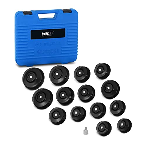 MSW Coffret Cloche Filtre À Huile Clé Cloche Kit Ensemble Jeu Lot De Clés MSW-OFC-11 (Cloches Universelles, Force de Serrage 115 Nm, Revêtement Antirouille, 16 Pièces, Mallette De Transport)