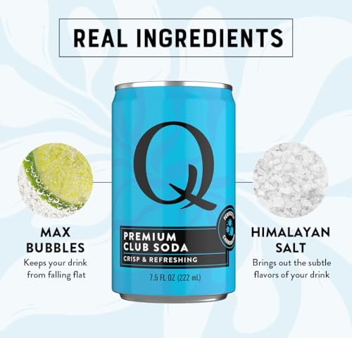 Image of Q CLUB SODA - Club soda with Himalayan Salt - Ideal for Cocktails & Mocktails - No Sugar, Perfectly Carbonated, & Gluten-Free - 0 Calories - 7.5 Fl oz Seltzer Water Cans (Pack of 24)