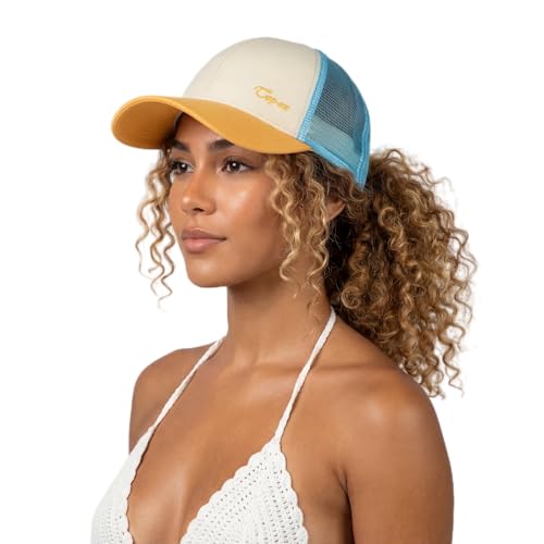 TOP-EX Ponytail Trucker Baseball Hats Caps for Women Girls Beach Summer Golf Snapback Cute Sun Protection Vacation Mom Sunset Glow Orange Small Medium S M