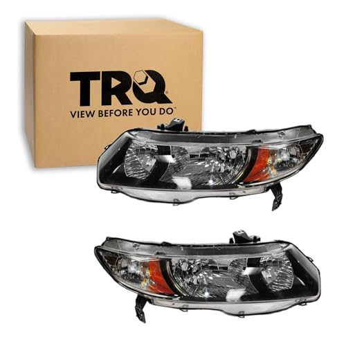 Image of TRQ Headlight Assembly Set HO2518118 HO2519118 Compatible with 2010-2011 Honda Civic