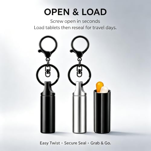 Mini Pill Box Keychain, Aluminum Waterproof Pill Holder, 2pk Black Silver — 사진 2