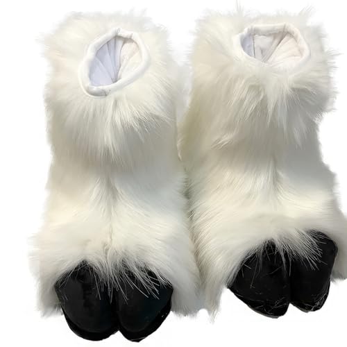 Furry Sheep Hoof Feet, Animal Cat Wolf Dog Fox Fur Clothing Paw Slippers, Fur Clothing Clothing Accessories Paw Slippers(D)
