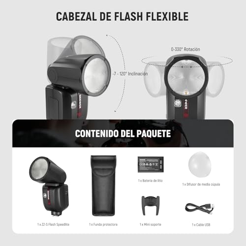 Ficha técnica NEEWER Z2-S 2.4 G TTL Flash Cabeza Redonda Flash Speedlite Compatible con cámaras Sony 76 W 1/8000s HSS difusor 2 lámparas de Modelado Mejor UI TTL M botón de conmutación 3000 mAh batería 600 Flash - Fernando Cortés