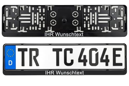 2X Stück Kennzeichenhalter 520 x 110 mm Elegant Kennzeichenhalterung in Schwarz/Personalisiert mit individuellem Wunschtext - Werbung Weiß Direkt Bedruckt mit UV-Digitaldruck (2)