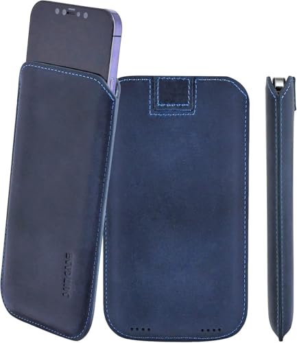 Custodia originale pelle compatibile con iPhone 17 Pro Max ultra sottile con linguetta di estrazione colore: blu