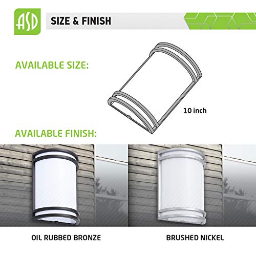 Asd Led Outdoor Wall Mount Light Fixture - Modern Brushed Nickel Wall Sconce Lighting - 15W 3000K 4000K 5000K Adjustable - Exterior Light Fixture - Front Door Lamp - Etl & Energy Star Listed #TOP5