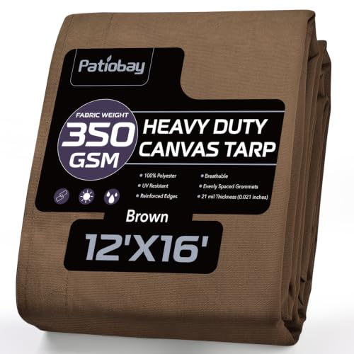 Patiobay Canvas Tarp 12x16 FT 12 Oz Heavy Duty Waterproof Dark Brown