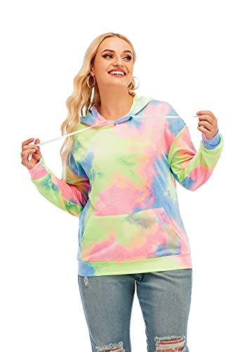 Women's Hoodies Tie Dye Sweatshirt With Pocket Long Sleeve Casual Pullover Sweatshirt For Women Blueyellow 2Xl #TOP6