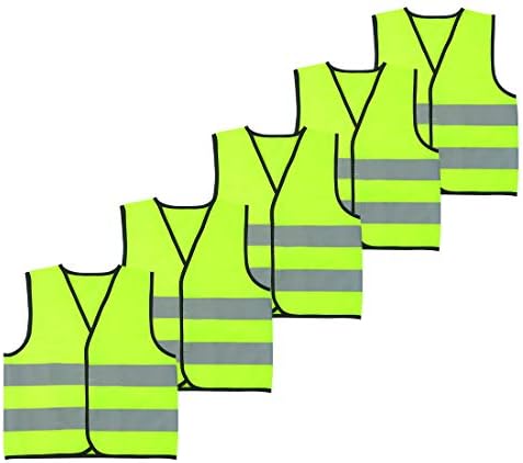 Kids Safety Vest Reflective High Visibility Vest Breathable Traffic Vest Costume Construction Vest Elastic Strap Safety Vest Neon Green Purpose for Running Cycling Jogging 5PCS